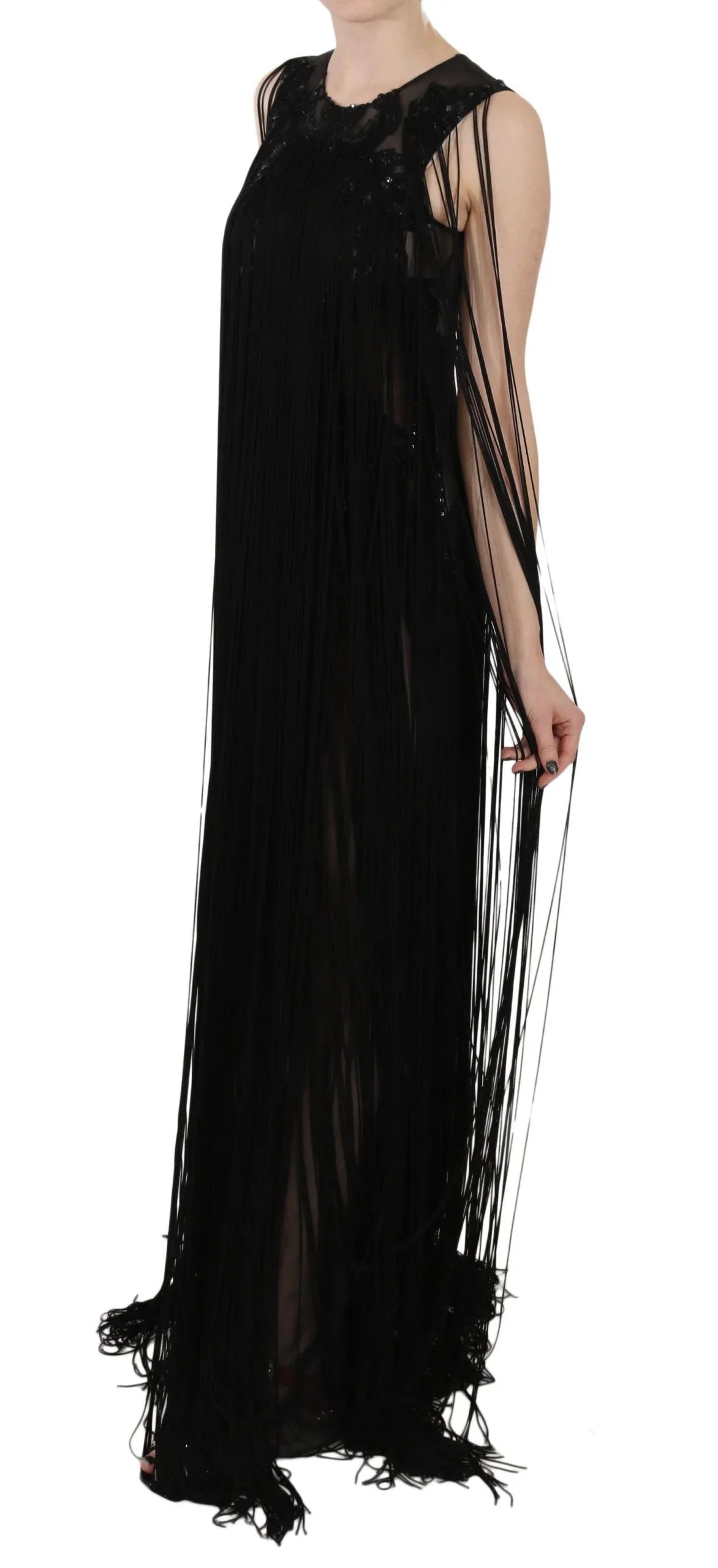 John Richmond Black Silk Beaded Sequined Sheer Dress - Zeiniez