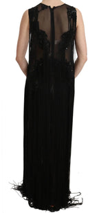 John Richmond Black Silk Beaded Sequined Sheer Dress - Zeiniez