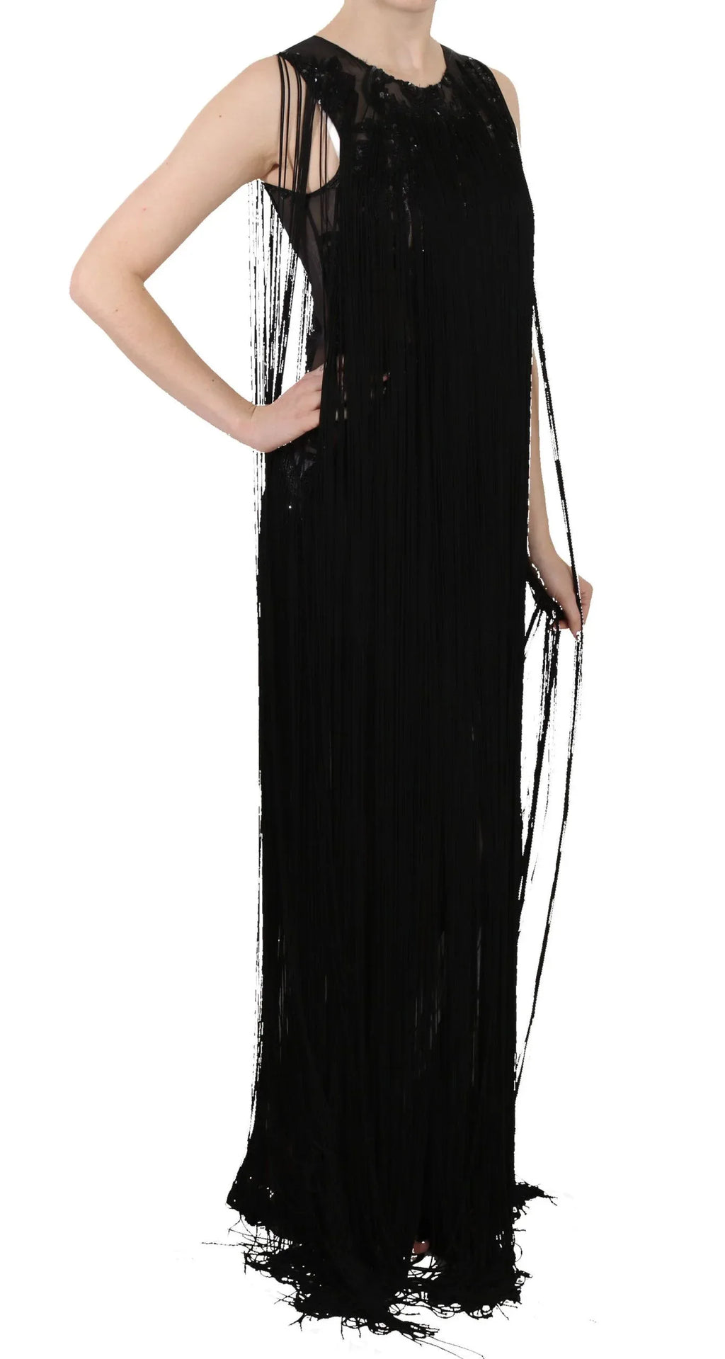 John Richmond Black Silk Beaded Sequined Sheer Dress - Zeiniez