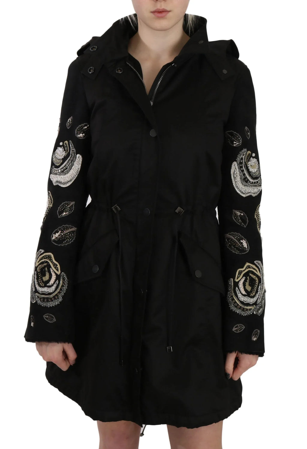 John Richmond Floral Sequined Beaded Hooded Jacket Coat - Zeiniez
