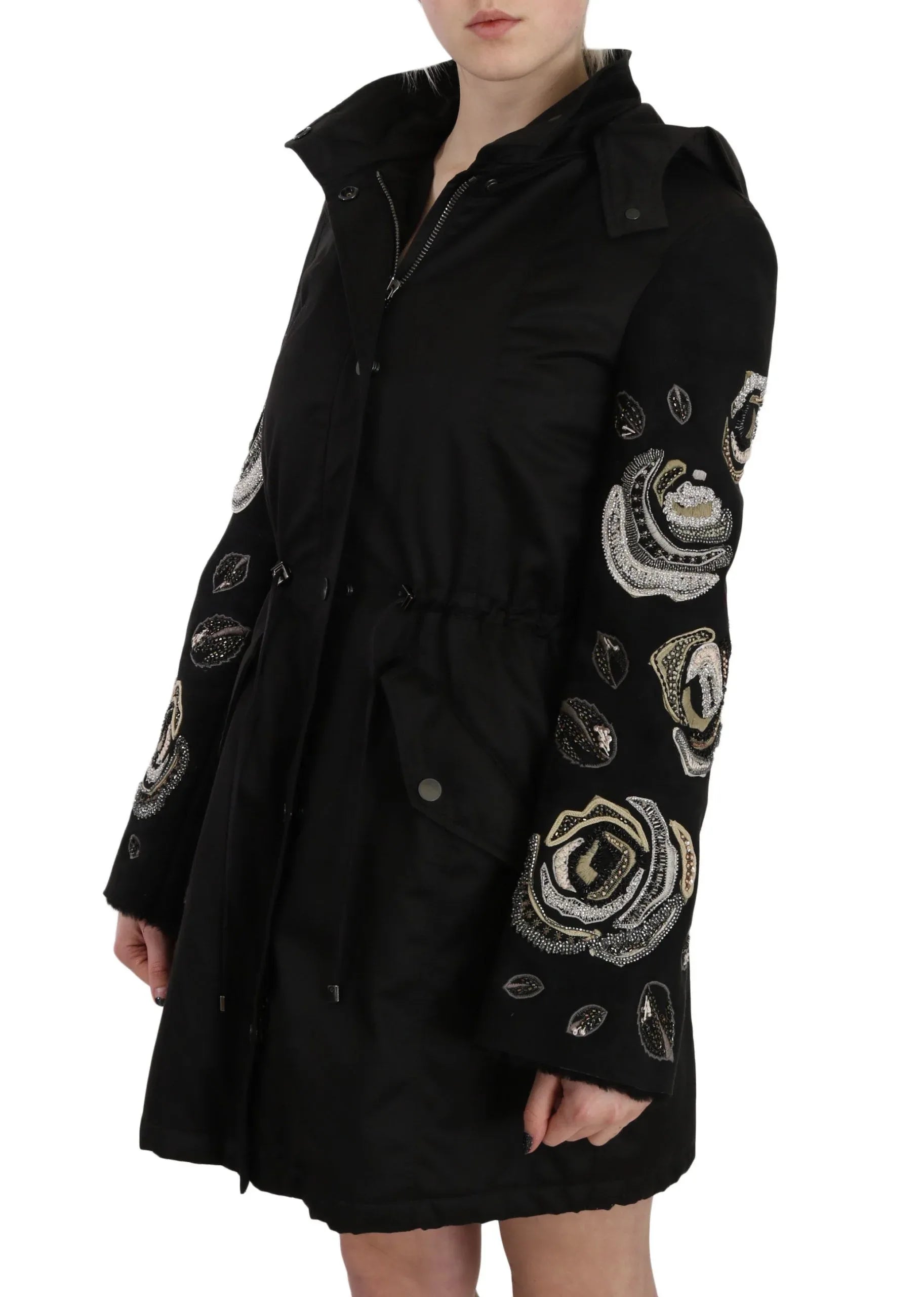 John Richmond Floral Sequined Beaded Hooded Jacket Coat - Zeiniez