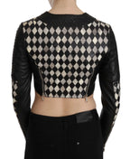 John Richmond Black White Leather Short Cropped Biker Jacket Coat - Zeiniez