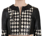 John Richmond Black White Leather Short Cropped Biker Jacket Coat - Zeiniez