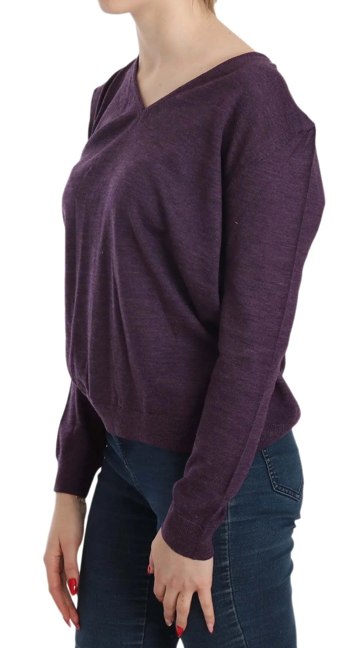 BYBLOS Purple V-neck Long Sleeve Pullover Top - Zeiniez
