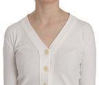 BYBLOS White V-neck Long Sleeve Cropped Cardigan Tops Sweater - Zeiniez