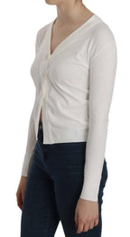 BYBLOS White V-neck Long Sleeve Cropped Cardigan Tops Sweater - Zeiniez