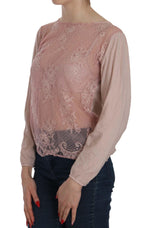 PINK MEMORIES Pink Lace See Through Long Sleeve Blouse - Zeiniez