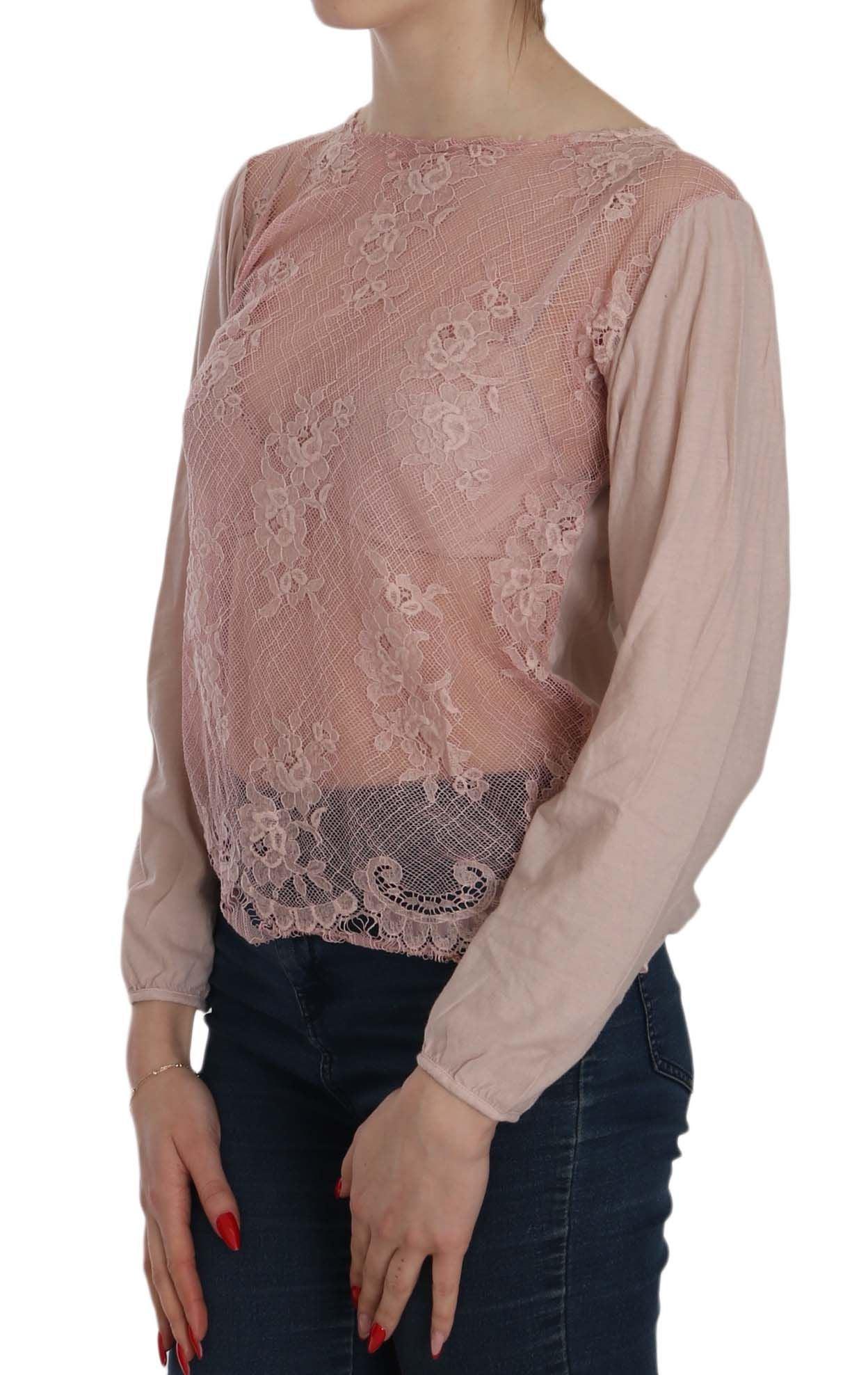 PINK MEMORIES Pink Lace See Through Long Sleeve Blouse - Zeiniez