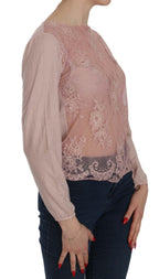 PINK MEMORIES Pink Lace See Through Long Sleeve Blouse - Zeiniez
