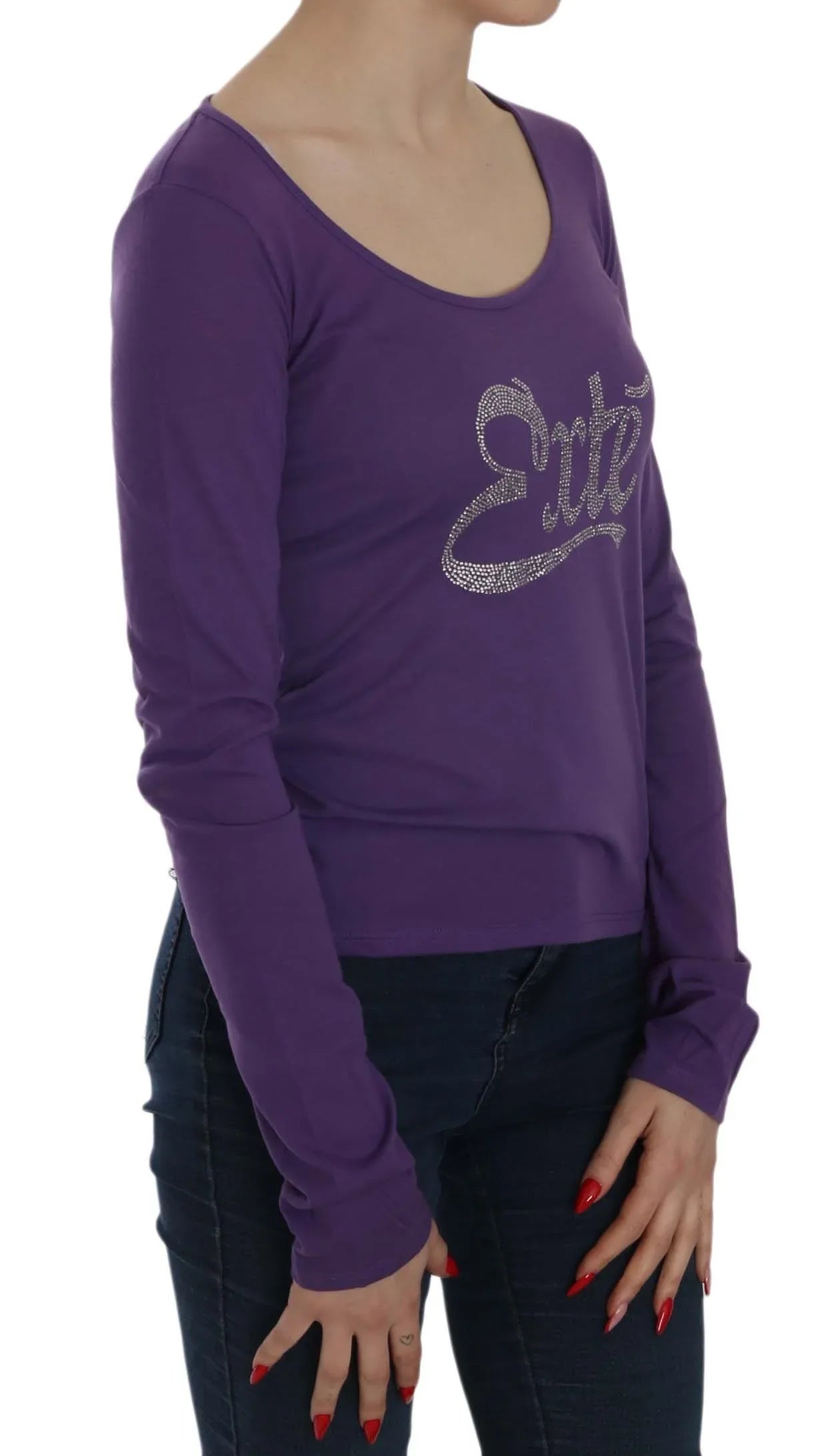 Exte Purple Crystal Embellished Long Sleeve Casual Top - Zeiniez