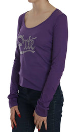 Exte Purple Crystal Embellished Long Sleeve Casual Top - Zeiniez