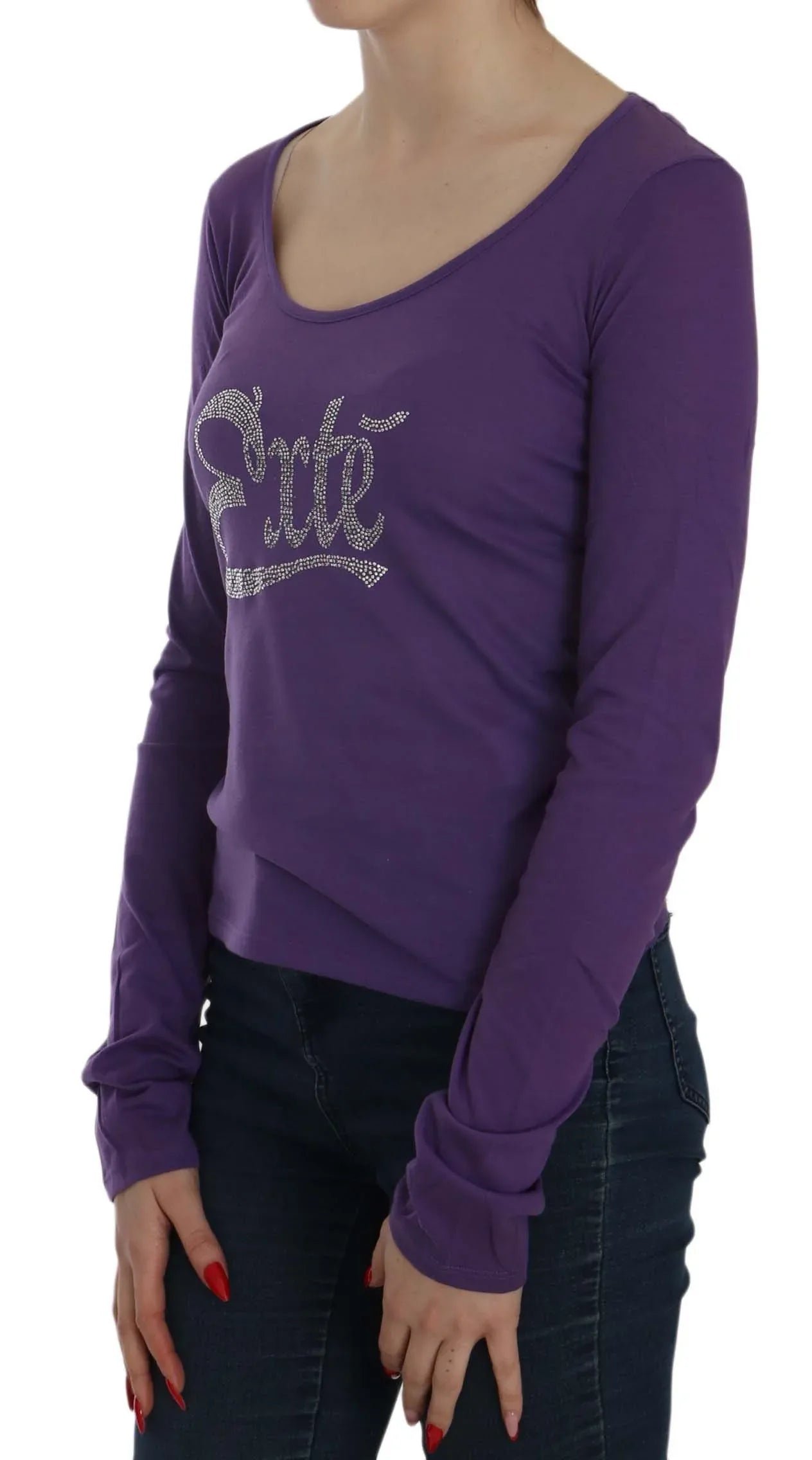Exte Purple Crystal Embellished Long Sleeve Casual Top - Zeiniez