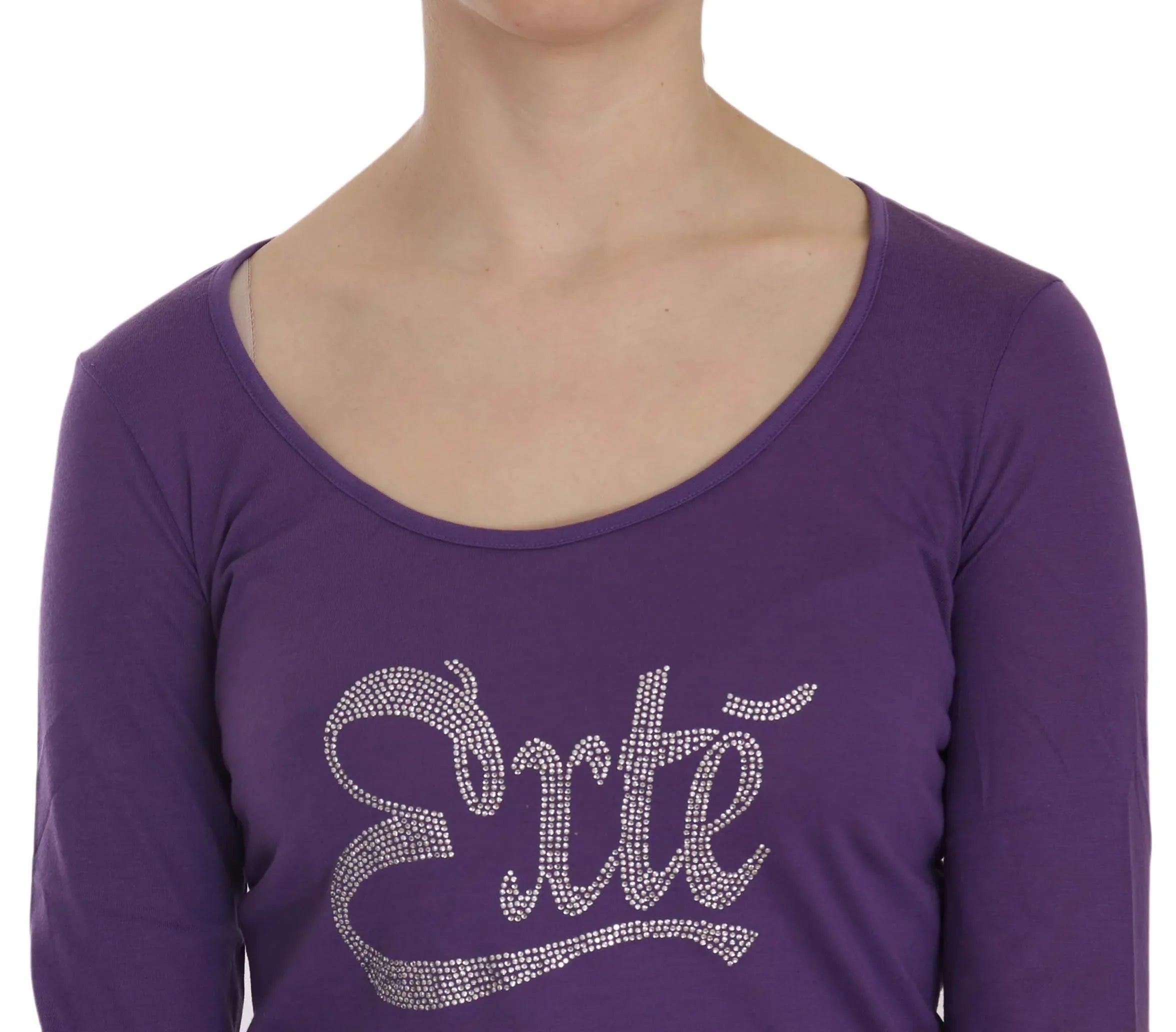 Exte Purple Crystal Embellished Long Sleeve Casual Top - Zeiniez