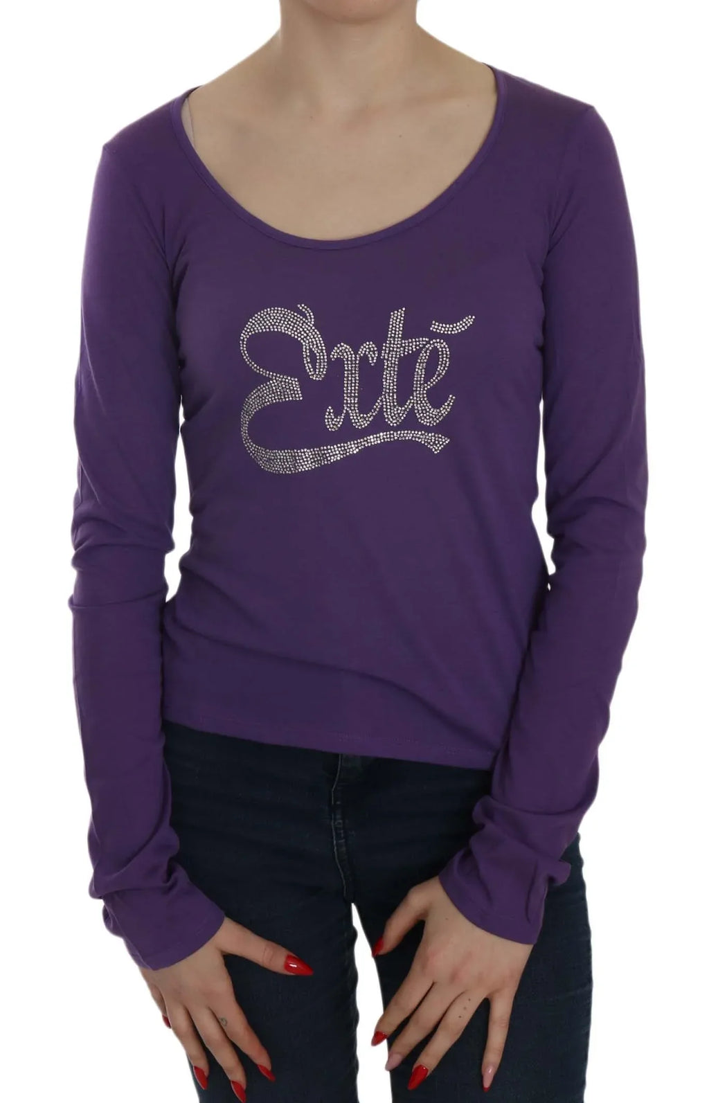 Exte Purple Crystal Embellished Long Sleeve Casual Top - Zeiniez