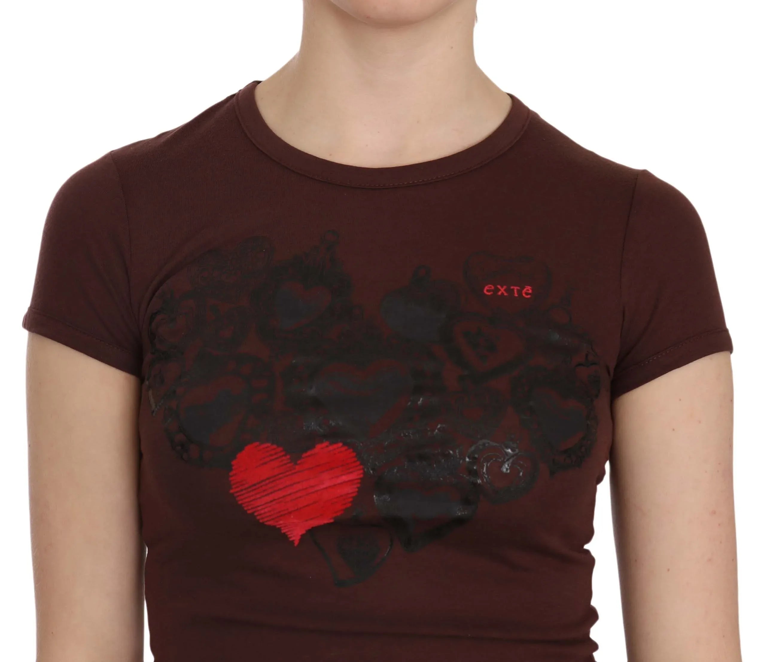 Exte Brown Hearts Short Sleeve Casual T-shirt Top - Zeiniez