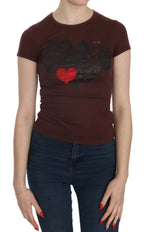 Exte Brown Hearts Short Sleeve Casual T-shirt Top - Zeiniez