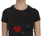 Exte Black Hearts Print Short Sleeve Casual Shirt Top - Zeiniez