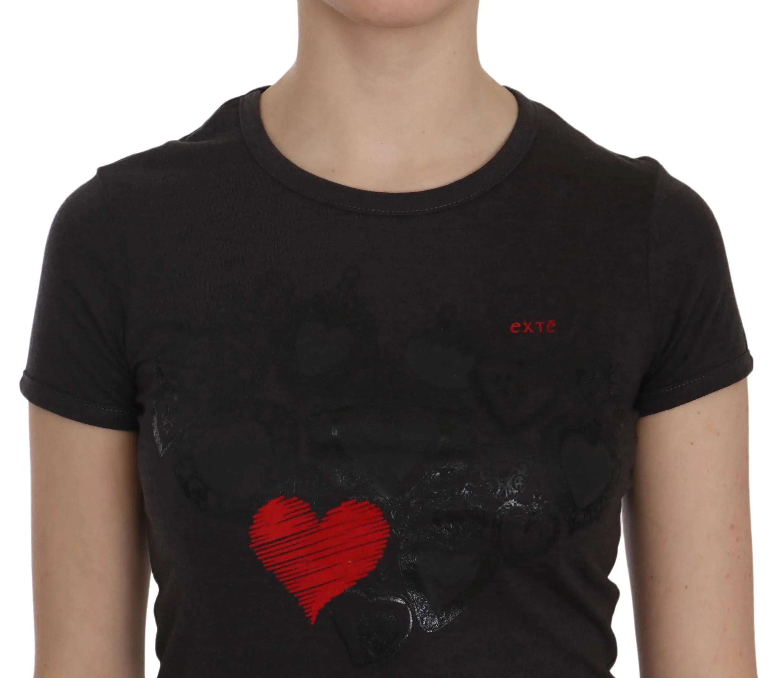 Exte Black Hearts Print Short Sleeve Casual Shirt Top - Zeiniez