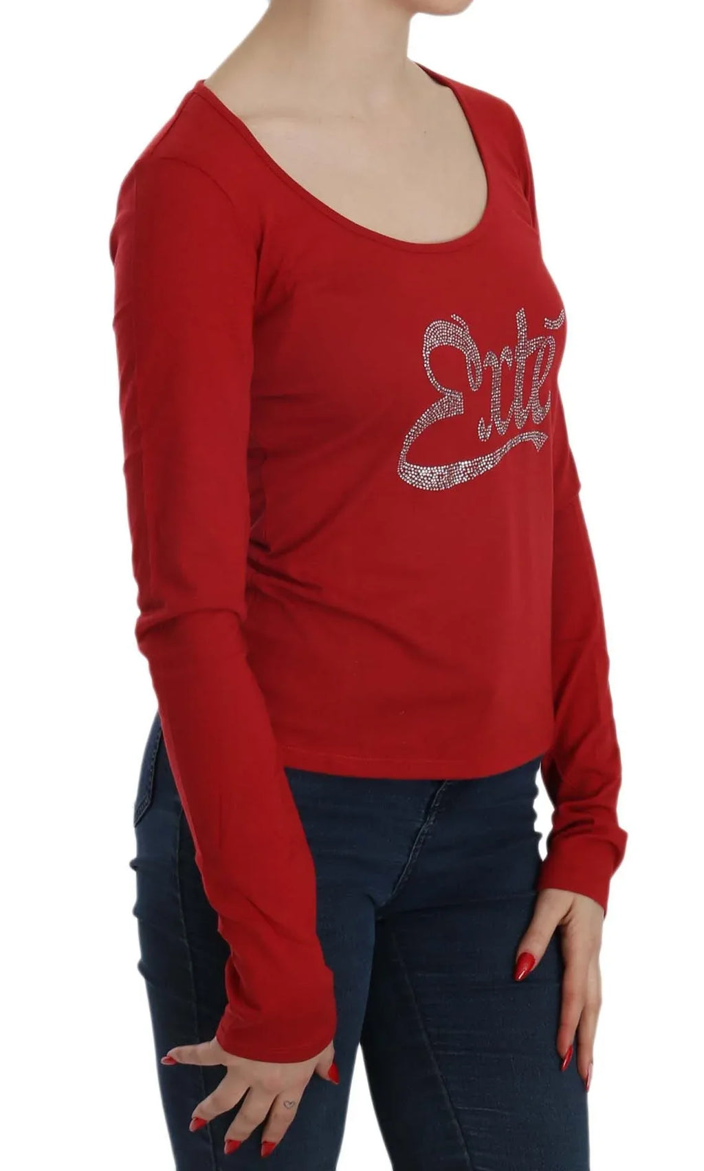 Exte Red Crystal Embellished Long Sleeve Blouse - Zeiniez