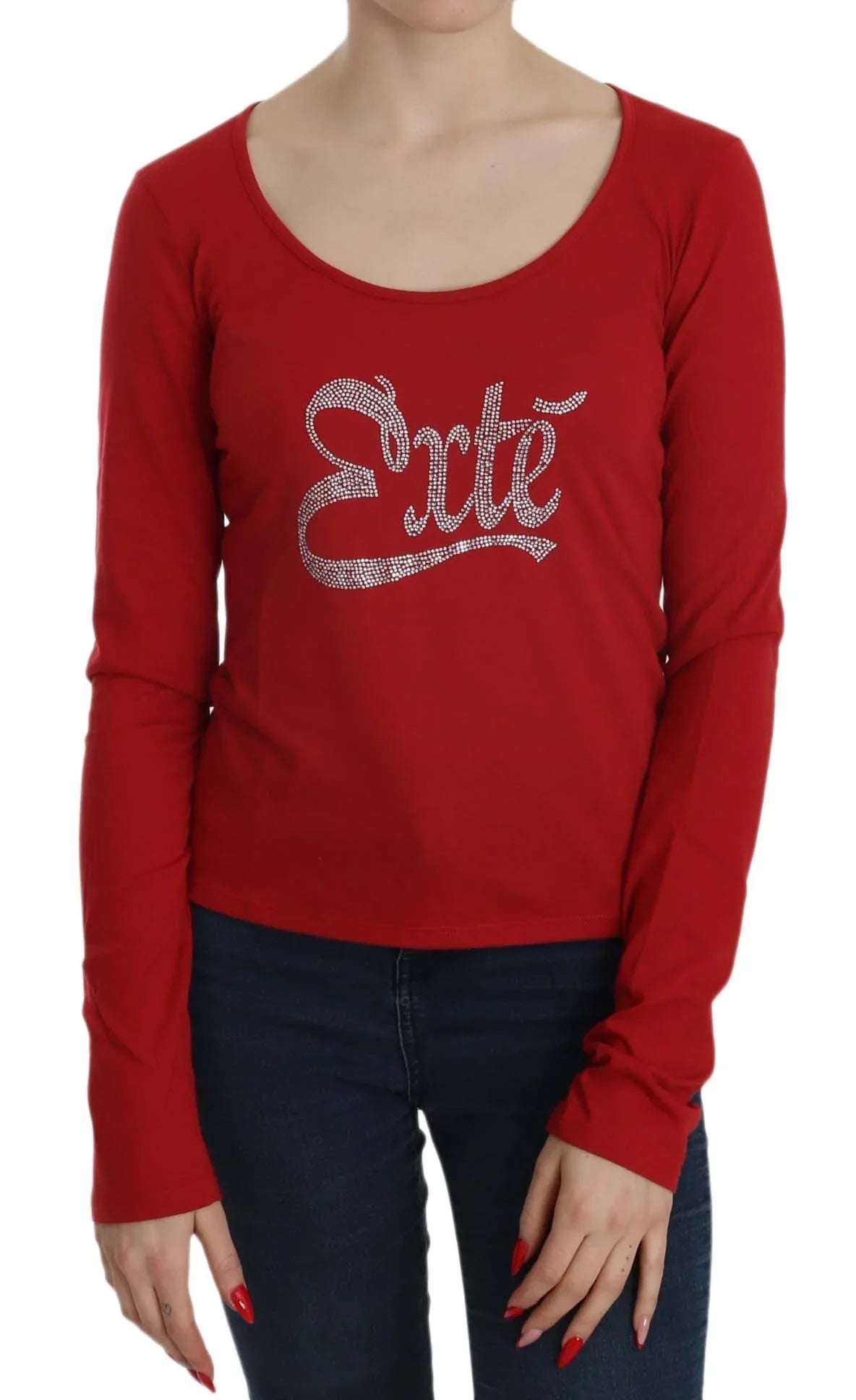Exte Red Crystal Embellished Long Sleeve Blouse - Zeiniez