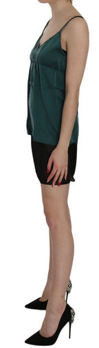 PINK MEMORIES Silk Green Spaghetti Strap Shift Mini Dress - Zeiniez