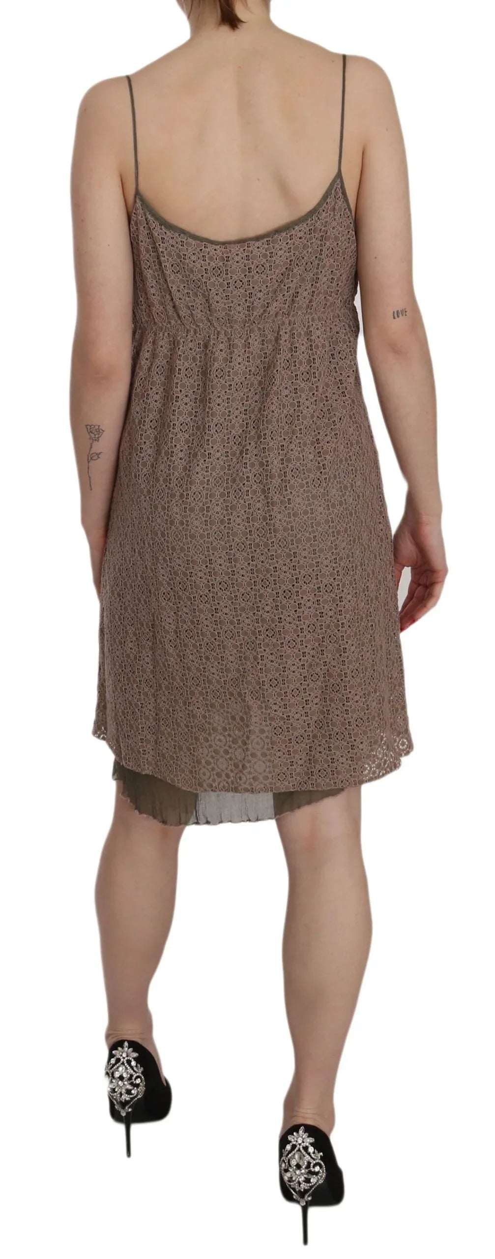 PINK MEMORIES Cotton Green Spaghetti Strap A-line Mini Dress - Zeiniez