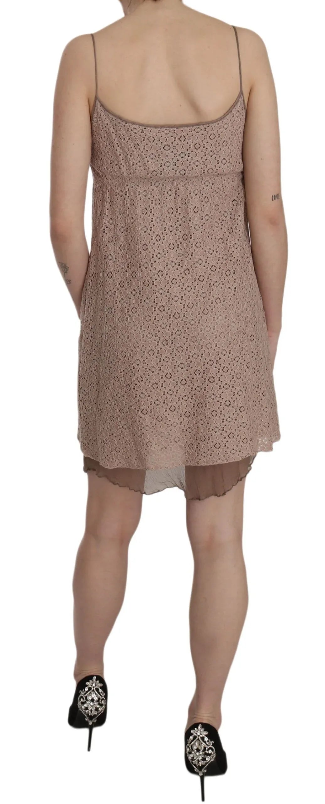 PINK MEMORIES Beige Spaghetti Strap A-line Mini Cotton Dress - Zeiniez