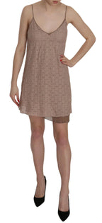 PINK MEMORIES Beige Spaghetti Strap A-line Mini Cotton Dress - Zeiniez