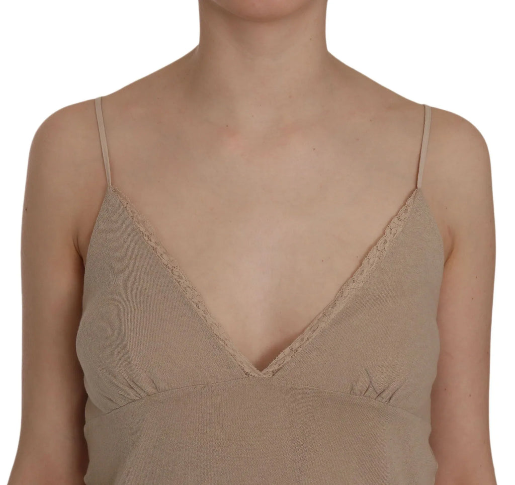 PINK MEMORIES Beige Lace Spaghetti Strap Mini Cotton Dress - Zeiniez