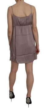 PINK MEMORIES Purple Spaghetti A-line Mini Silk Dress - Zeiniez