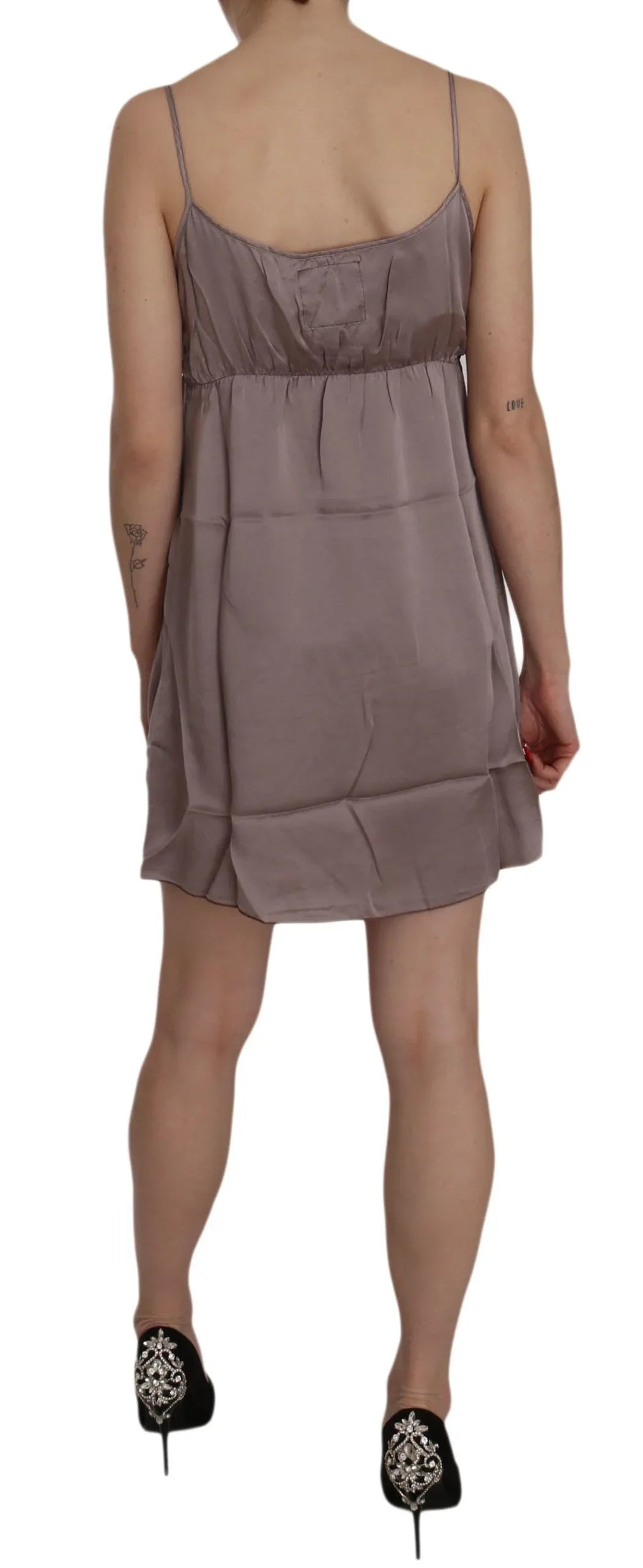 PINK MEMORIES Purple Spaghetti A-line Mini Silk Dress - Zeiniez