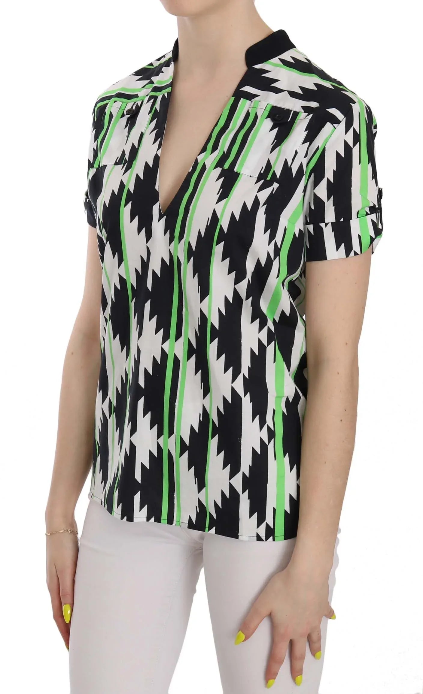 Costume National Multi Color Plunging Top Blouse - Zeiniez