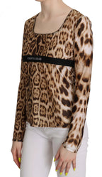 Roberto Cavalli Brown Round Neck Leopard Women Top Blouse - Zeiniez