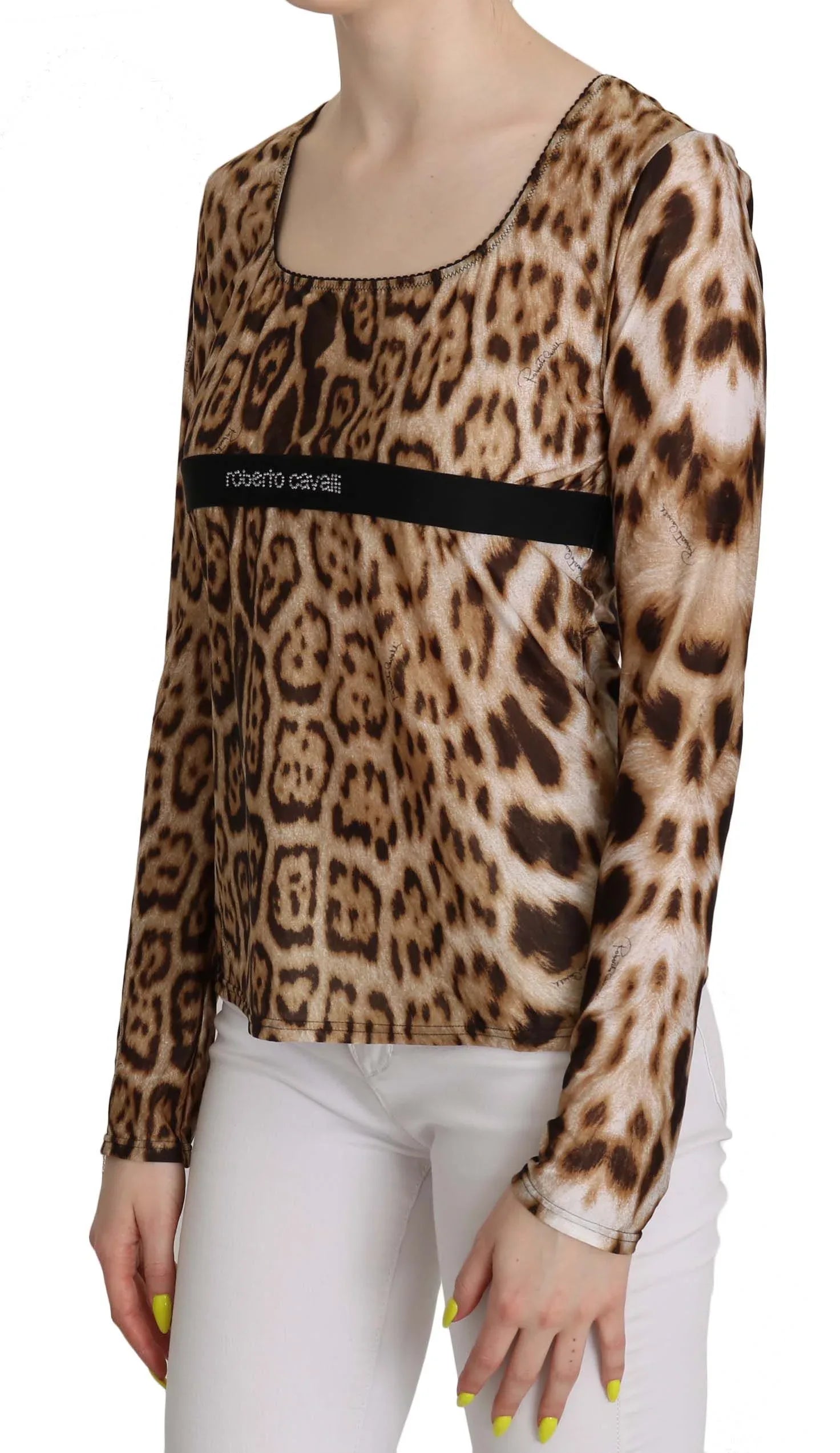 Roberto Cavalli Brown Round Neck Leopard Women Top Blouse - Zeiniez