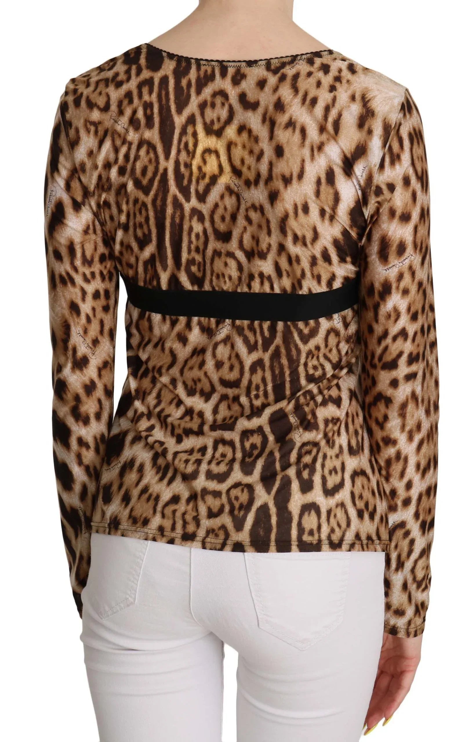 Roberto Cavalli Brown Round Neck Leopard Women Top Blouse - Zeiniez