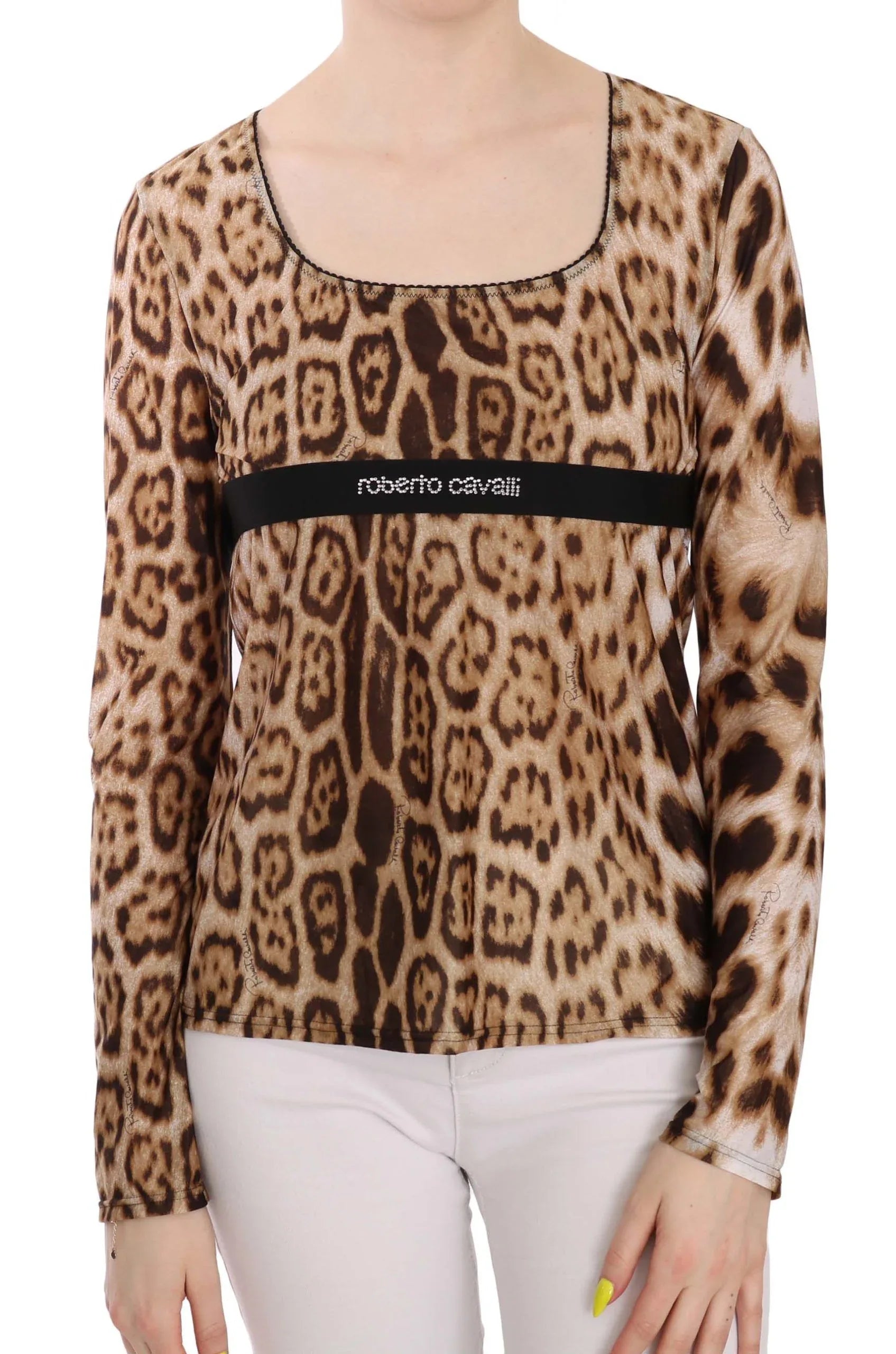 Roberto Cavalli Brown Round Neck Leopard Women Top Blouse - Zeiniez