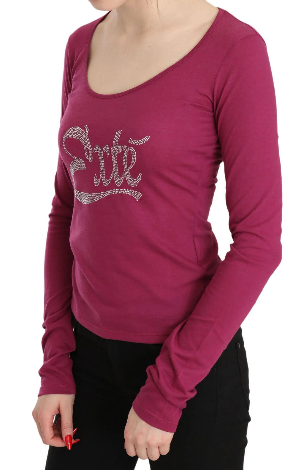 Pink Exte Crystal Embellished Long Sleeve Top - Zeiniez