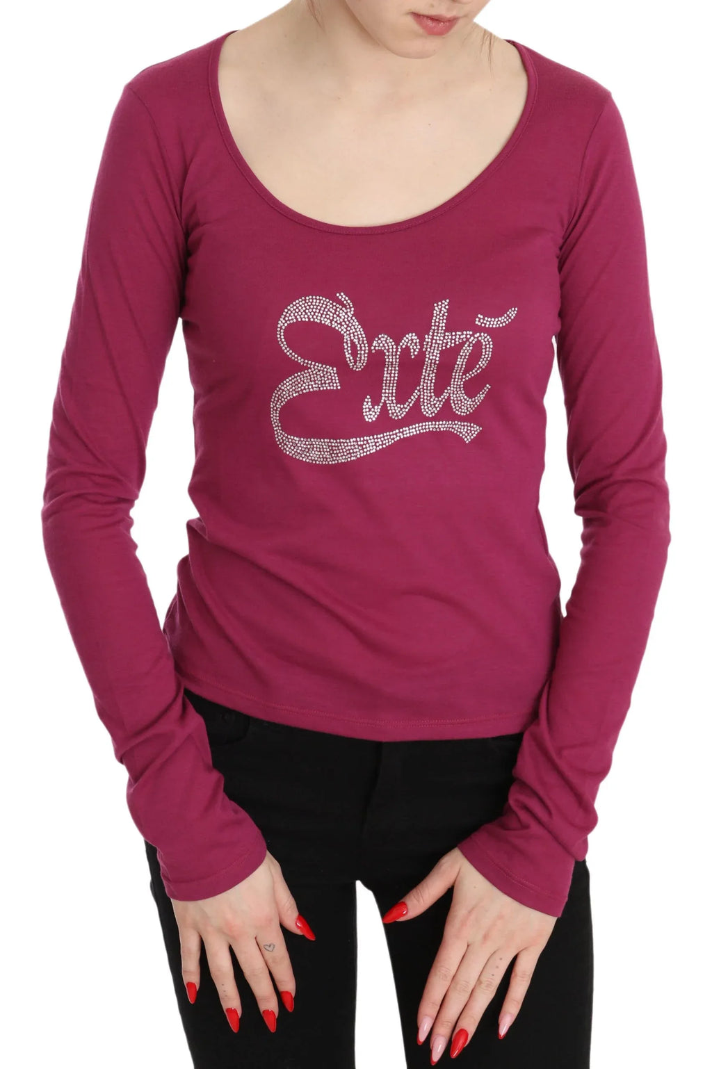 Pink Exte Crystal Embellished Long Sleeve Top - Zeiniez