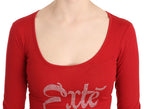 Red Exte Crystal Embellished Long Sleeve Top Blouse - Zeiniez