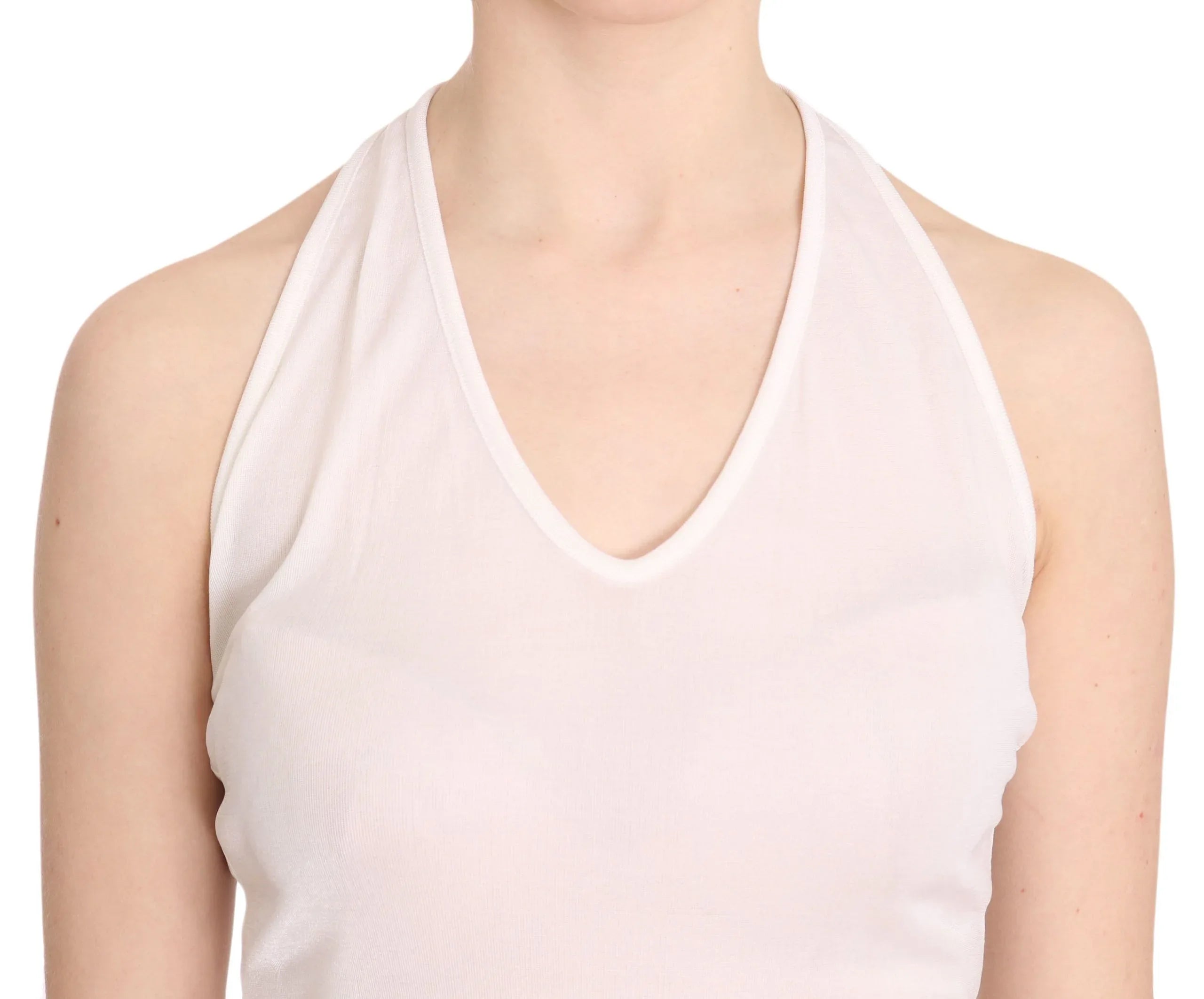 GF Ferre White Halter Cotton Sleeveless Casual Tank Top Blouse - Zeiniez