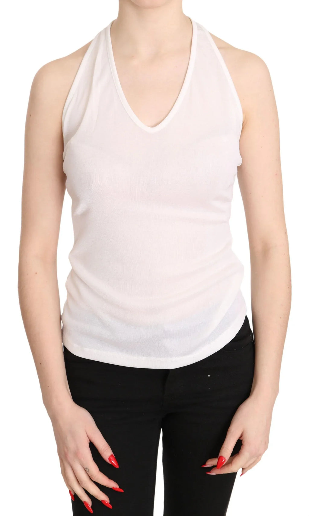 GF Ferre White Halter Cotton Sleeveless Casual Tank Top Blouse - Zeiniez