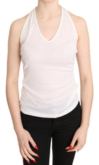 GF Ferre White Halter Cotton Sleeveless Casual Tank Top Blouse - Zeiniez