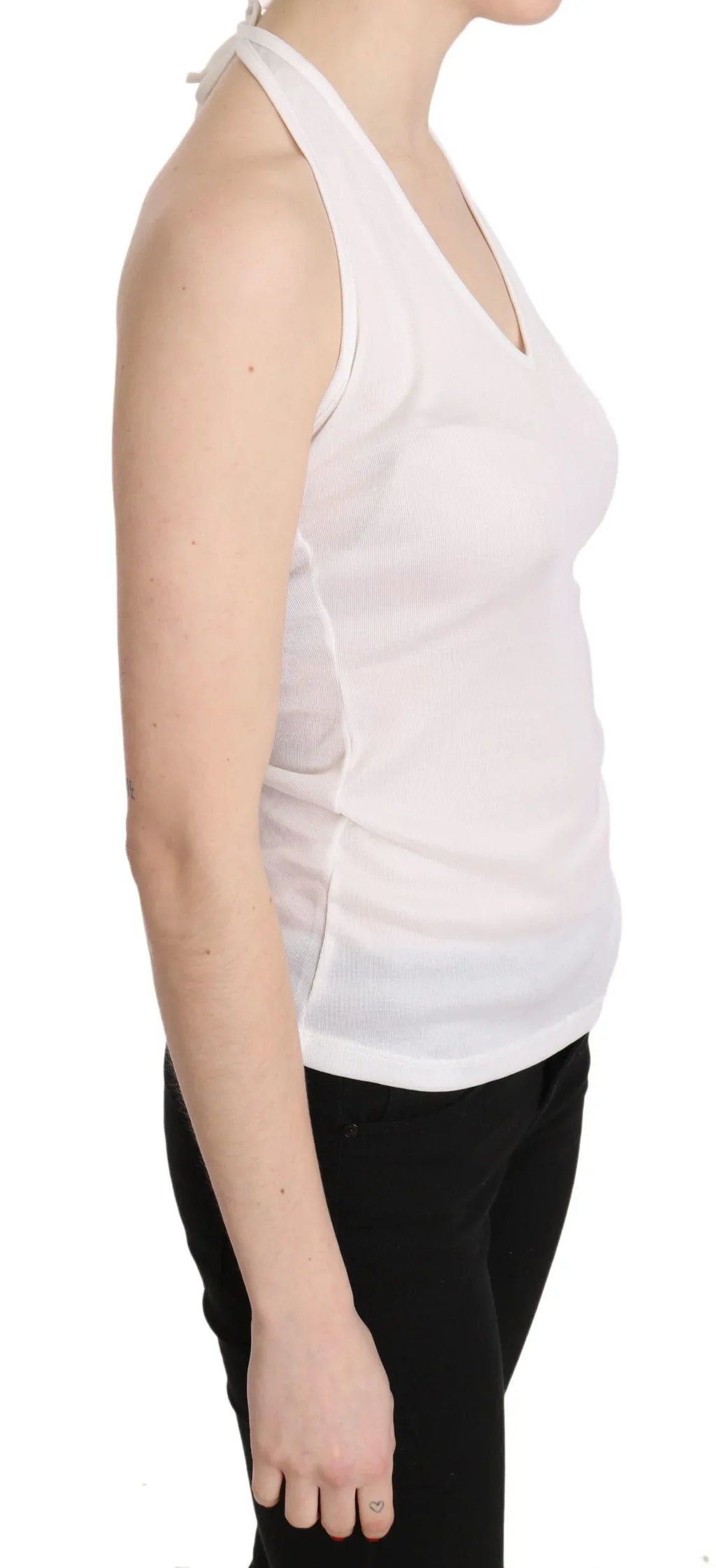 GF Ferre White Halter Cotton Sleeveless Casual Tank Top Blouse - Zeiniez