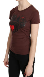 Exte Brown Hearts Printed Round Neck T-shirt Top - Zeiniez