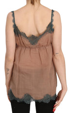 PINK MEMORIES Brown Lace Spaghetti Strap Tank Top Blouse - Zeiniez