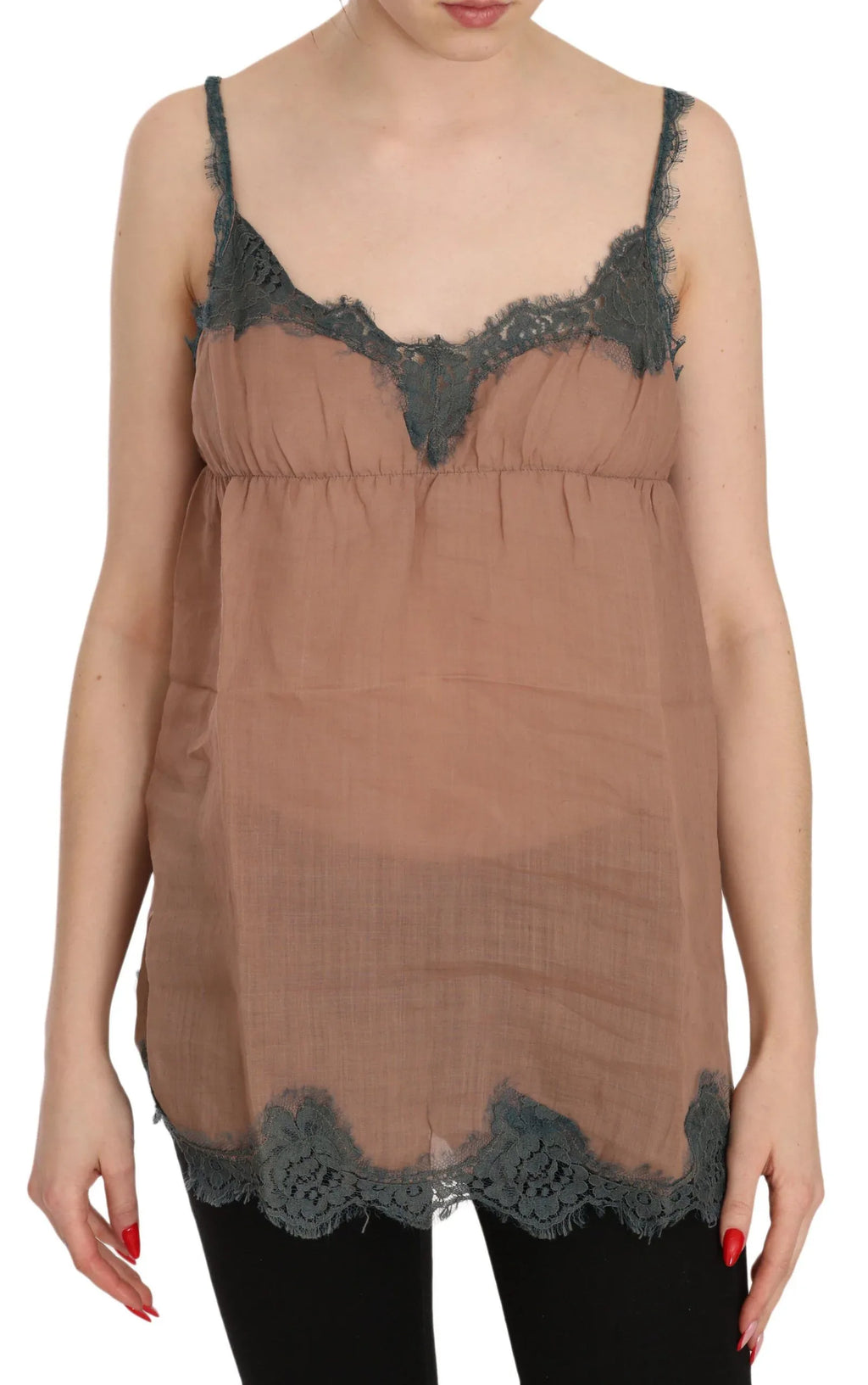 PINK MEMORIES Brown Lace Spaghetti Strap Tank Top Blouse - Zeiniez