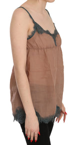 PINK MEMORIES Brown Lace Spaghetti Strap Tank Top Blouse - Zeiniez
