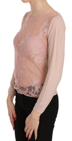 PINK MEMORIES Pink Lace See Through Long Sleeve Top Blouse - Zeiniez