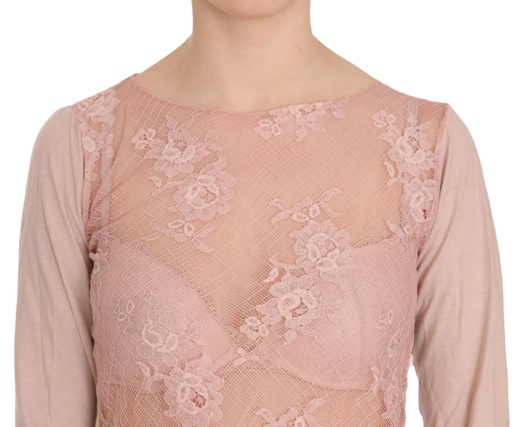 PINK MEMORIES Pink Lace See Through Long Sleeve Top Blouse - Zeiniez
