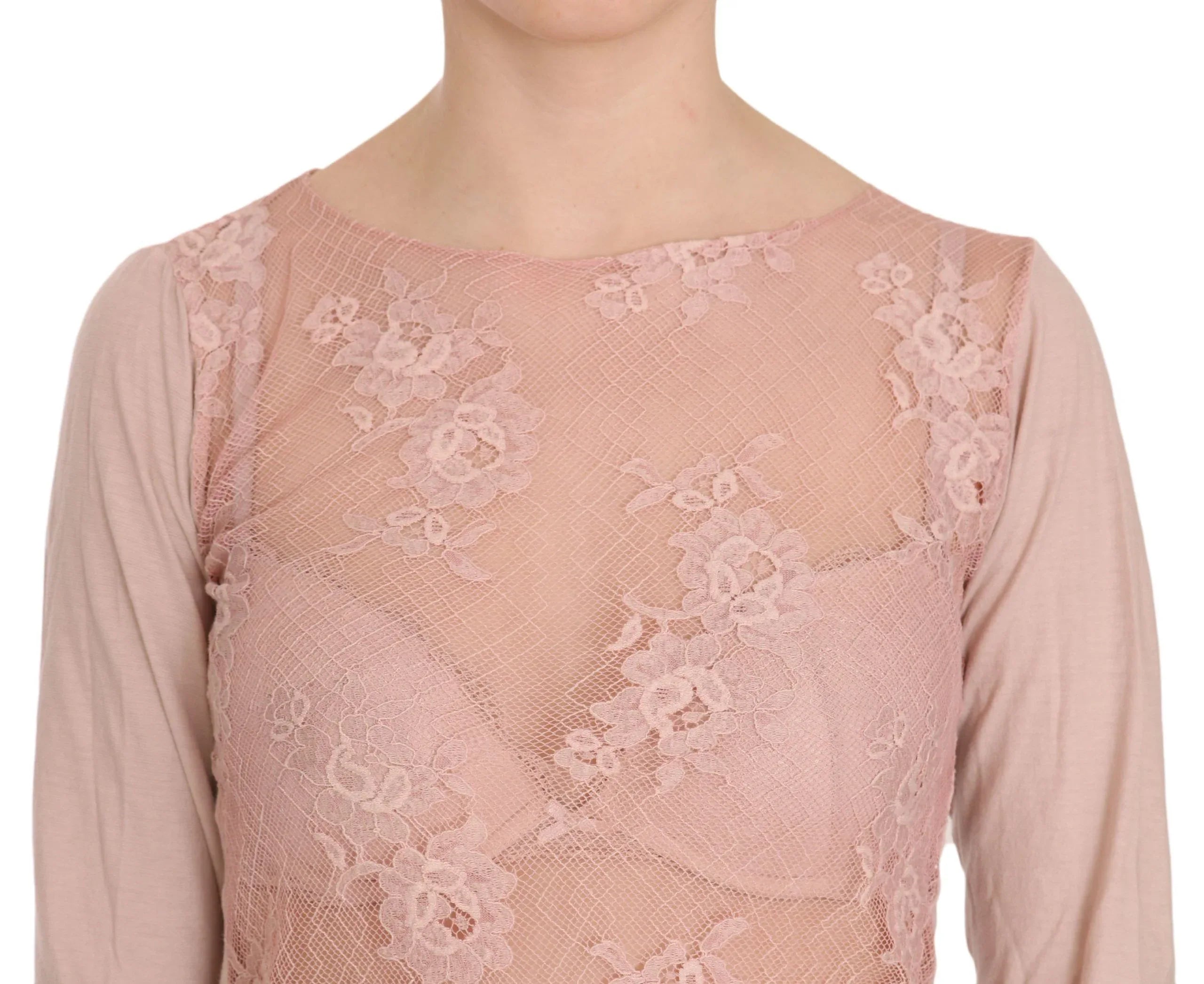 PINK MEMORIES Pink Lace See Through Long Sleeve Top Blouse - Zeiniez